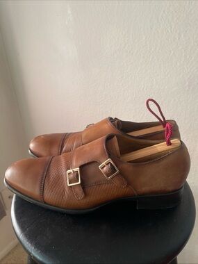 GUC Zara Mens Brown Leather Double Monk Strap Dress Shoes Buckle Loafers Sz 43